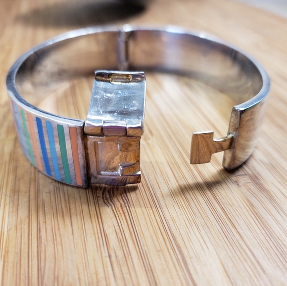 Vintage Adrienne Vittadini Sterling Silver Enamel Heavy Bangle Bracelet 80 gr - Picture 5 of 13